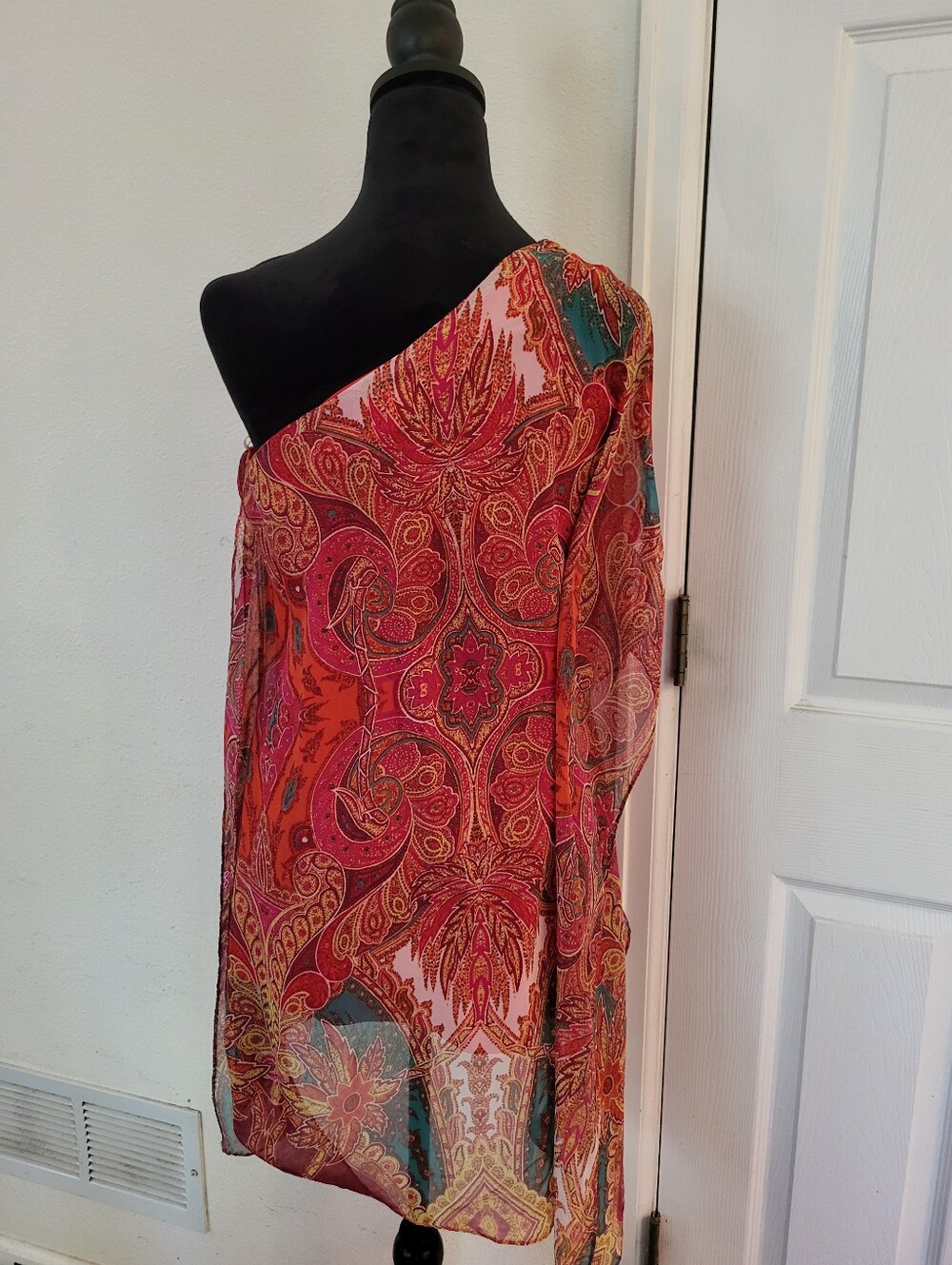 Rubber Ducky Productions, Inc. One-Shoulder Paisley Dress in Red and Gold - Picture 4 of 5